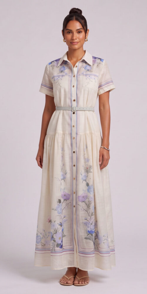 eb202632856783b0 CREAM FLORAL COLLARED MAXI DRESS FOR WEDDING GUEST