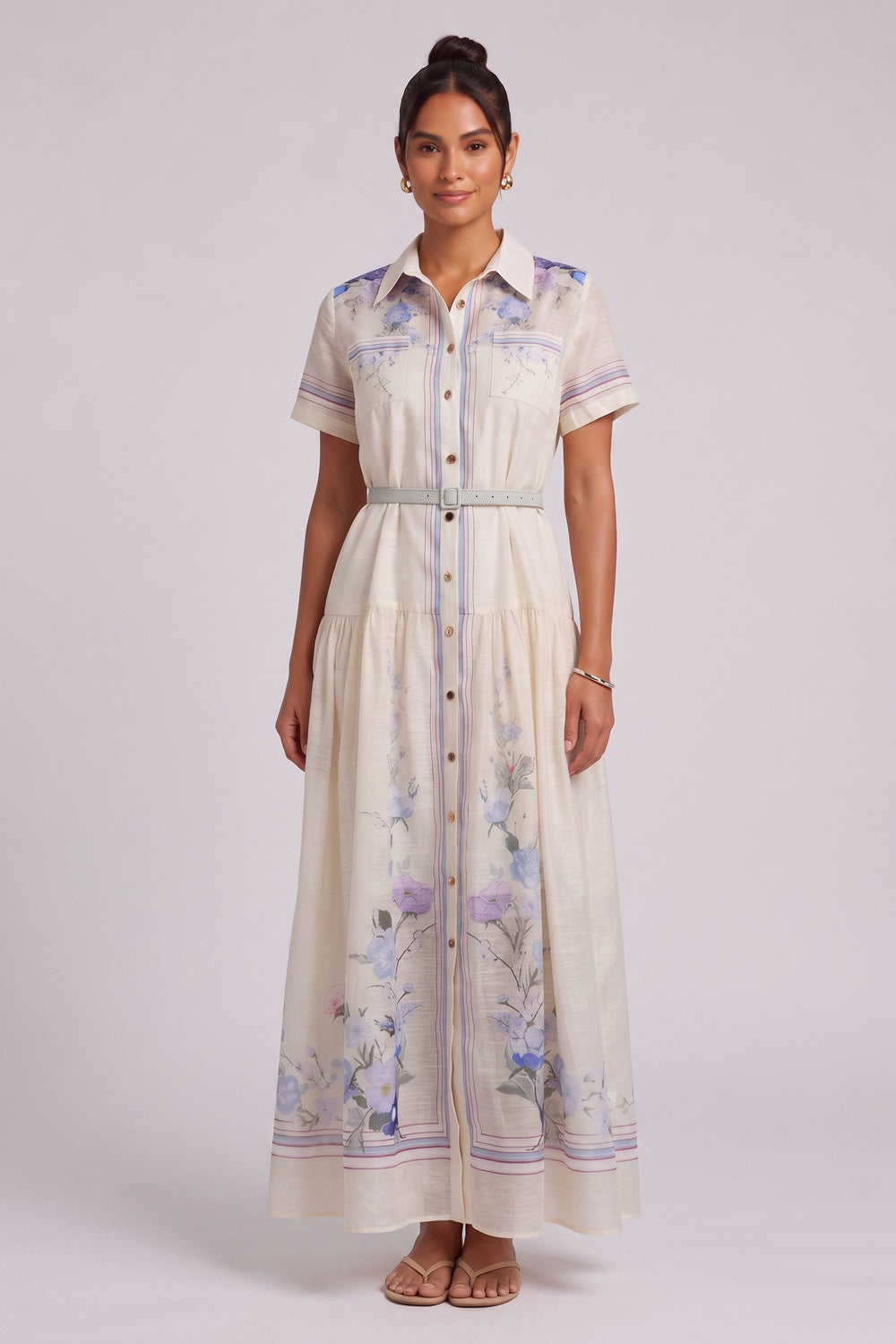 eb202632856783b0 CREAM FLORAL COLLARED MAXI DRESS FOR WEDDING GUEST