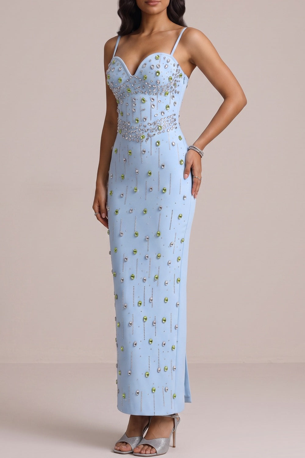 ecc446f79d0a2d4c TWO-TONE RHINESTONE SWEETHEART MIDI DRESS