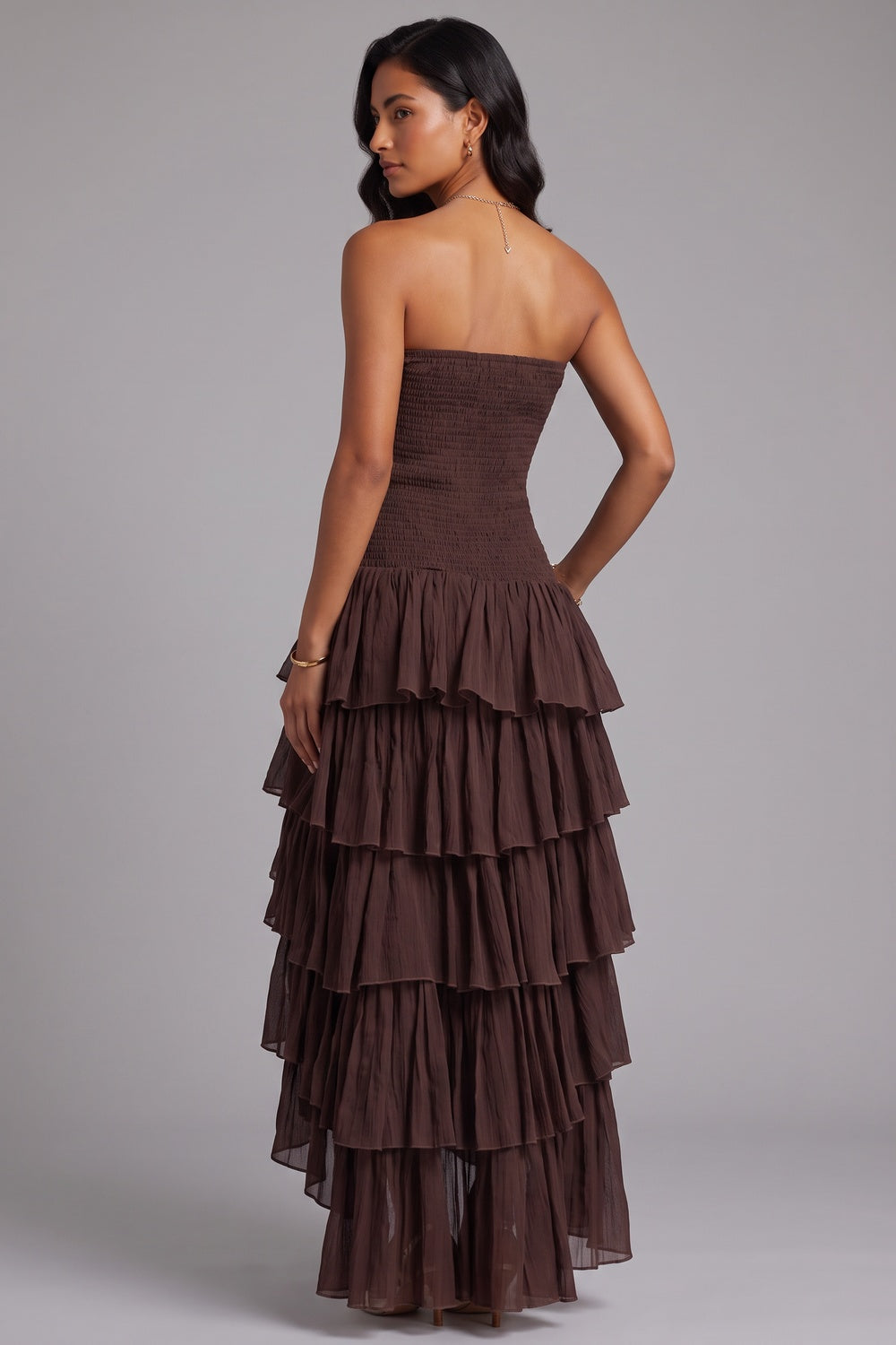 ecfff6f7fc4ca73c STRAPLESS SMOCKED HIGH-LOW MIDI DRESS FOR WEDDING GUEST
