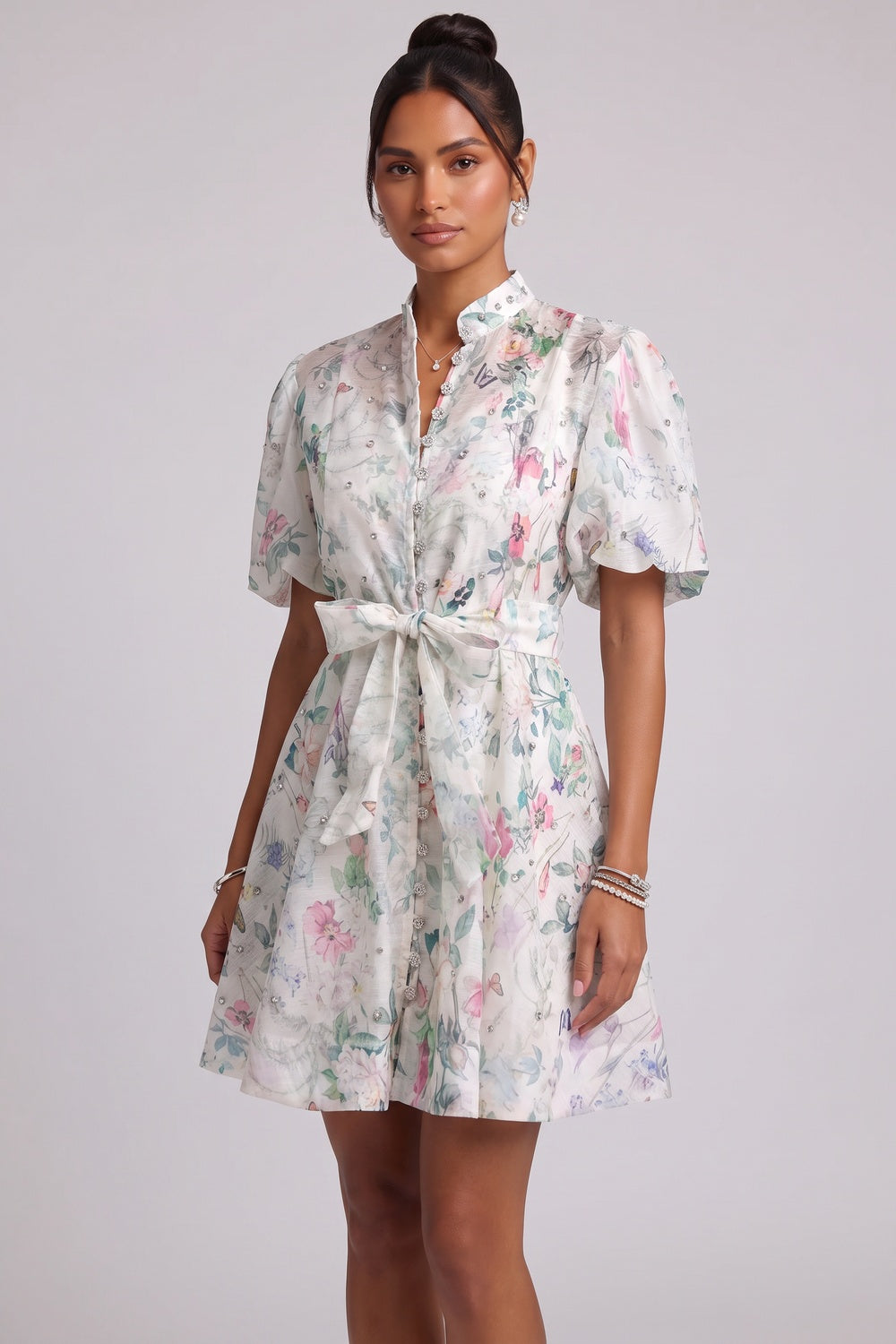 eecb8b230fc18cde FLORAL BELTED MINI DRESS FOR WEDDING GUEST
