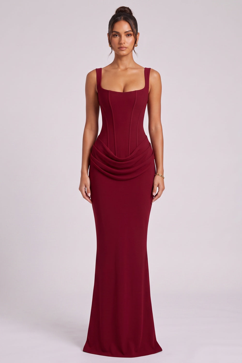ef44b6acedad5065 BURGUNDY CREPE MERMAID EVENING GOWN