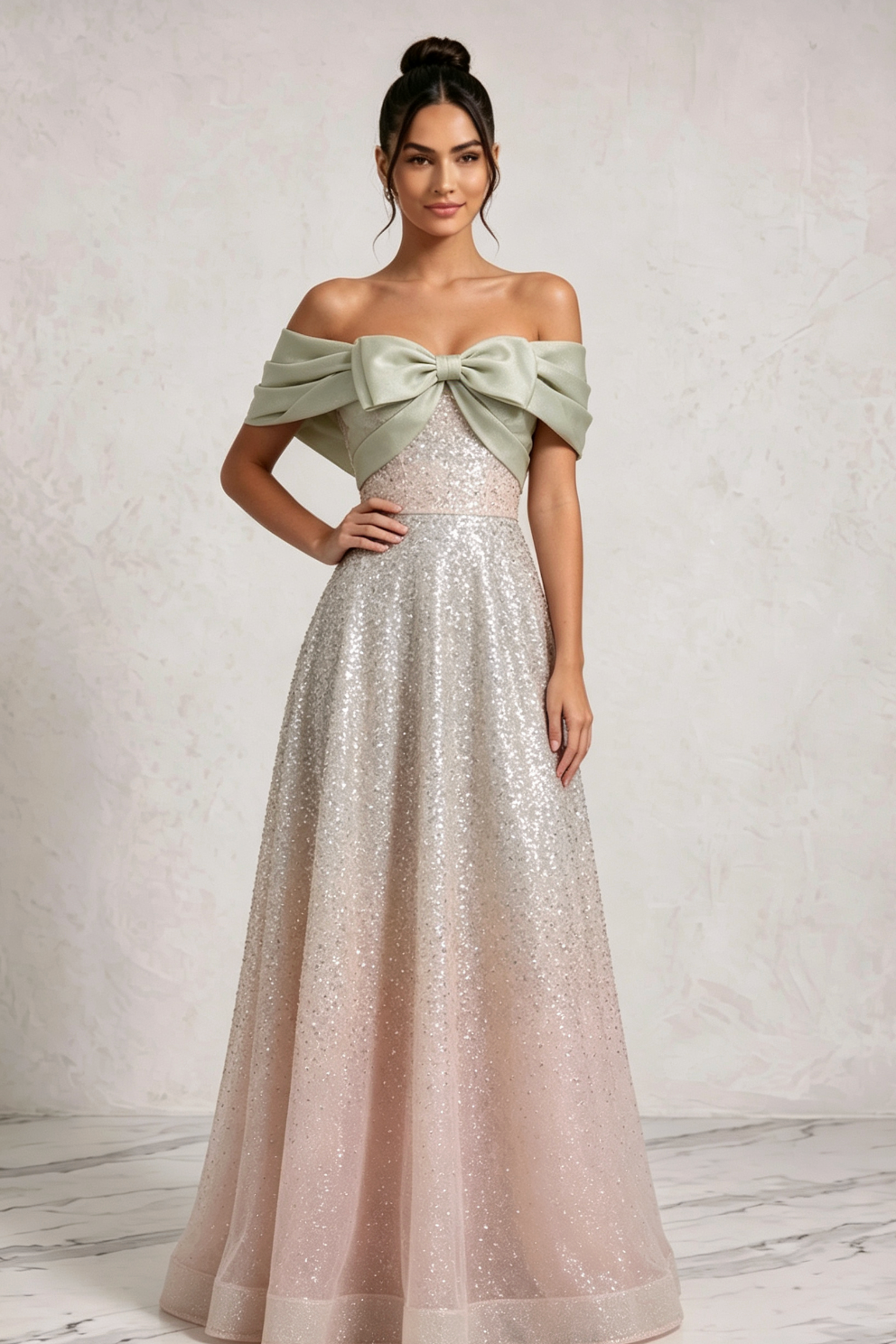 f1aa193710e415883225580162350b8e SILVER SEQUIN TULLE A-LINE EVENING GOWN
