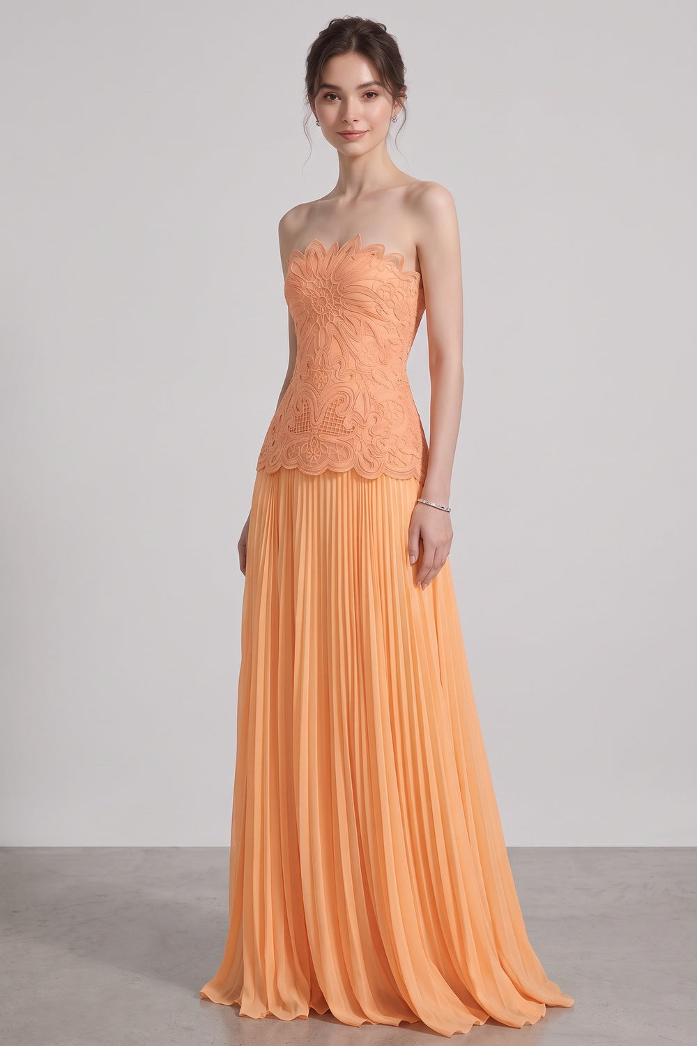 PEACH CHIFFON A-LINE DROP-WAIST BALL GOWN