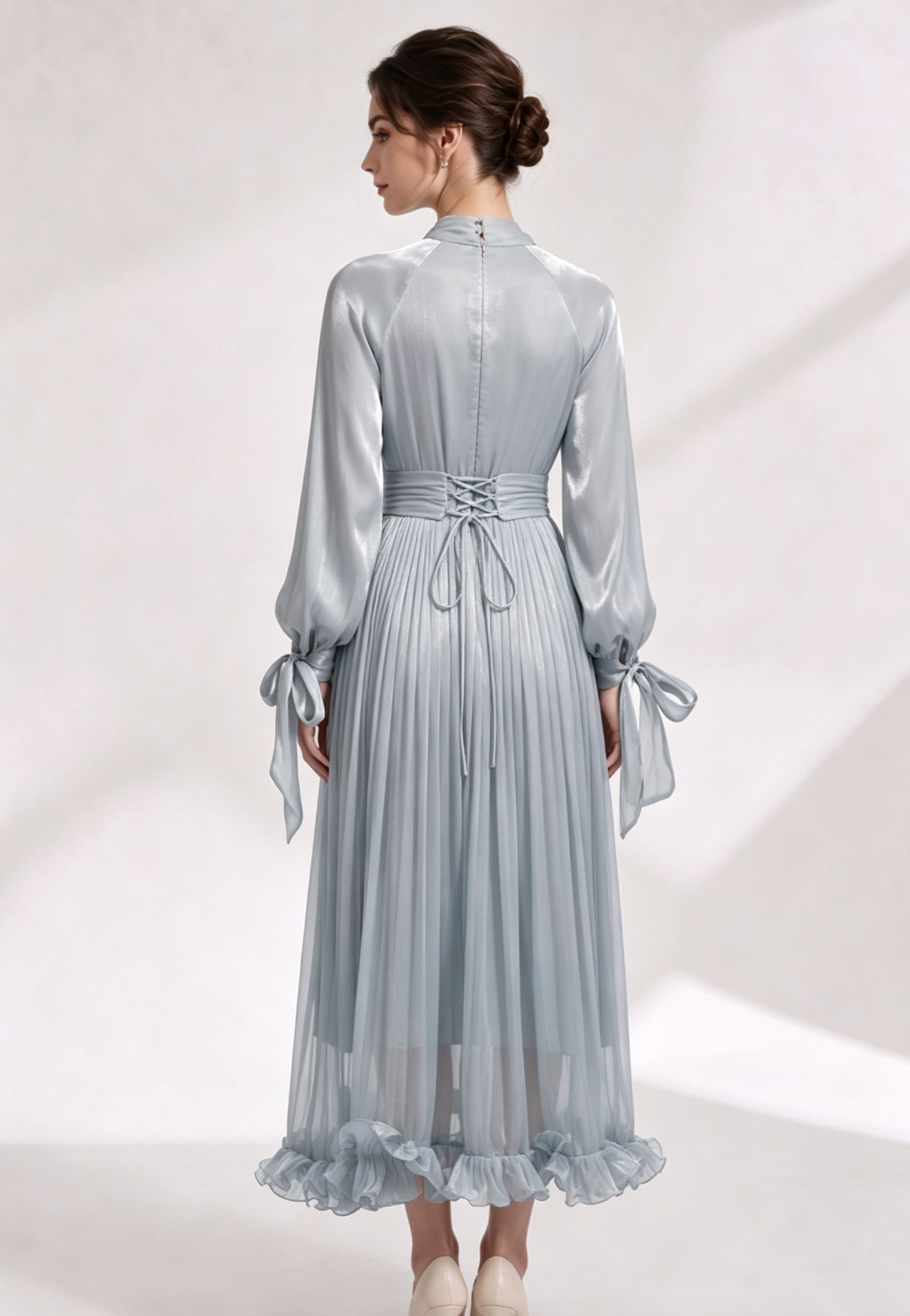 LIGHT BLUE SATIN A-LINE COCKTAIL DRESS