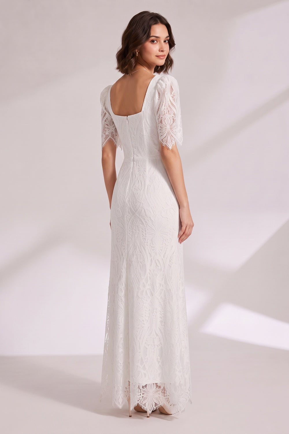 f2318d416da0c94b WHITE LACE MAXI DRESS PUFF SLEEVE WEDDING GUEST