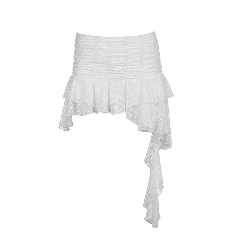 f2755832b5729d32c28a43afdd5fbb27 RUCHED LACE ASYMMETRIC MINI SKIRT FOR PARTY