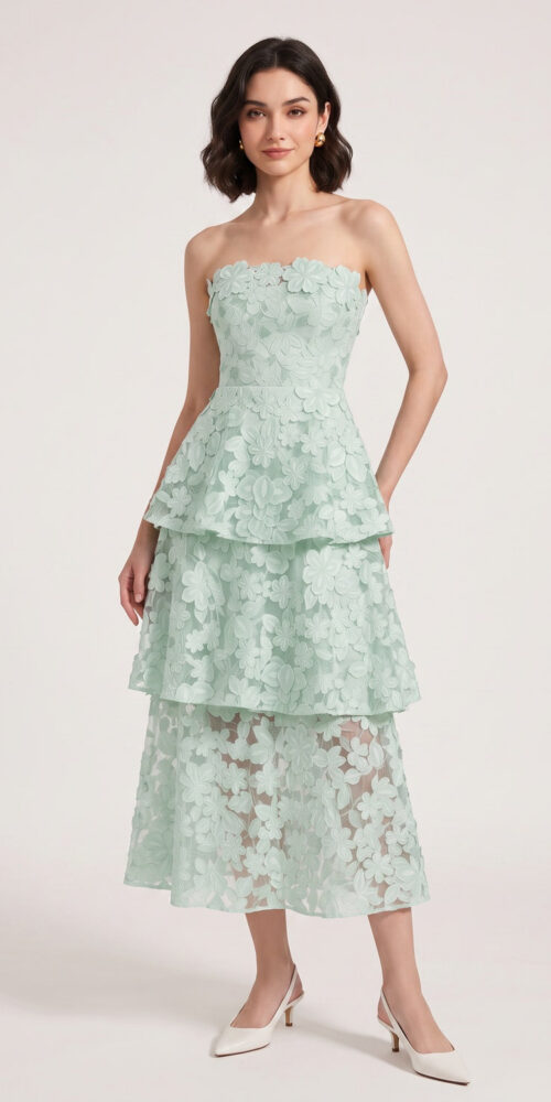 f2c3ff2c9ca96d6f MINT GREEN 3D FLORAL LACE A-LINE TIERED WEDDING GUEST DRESS