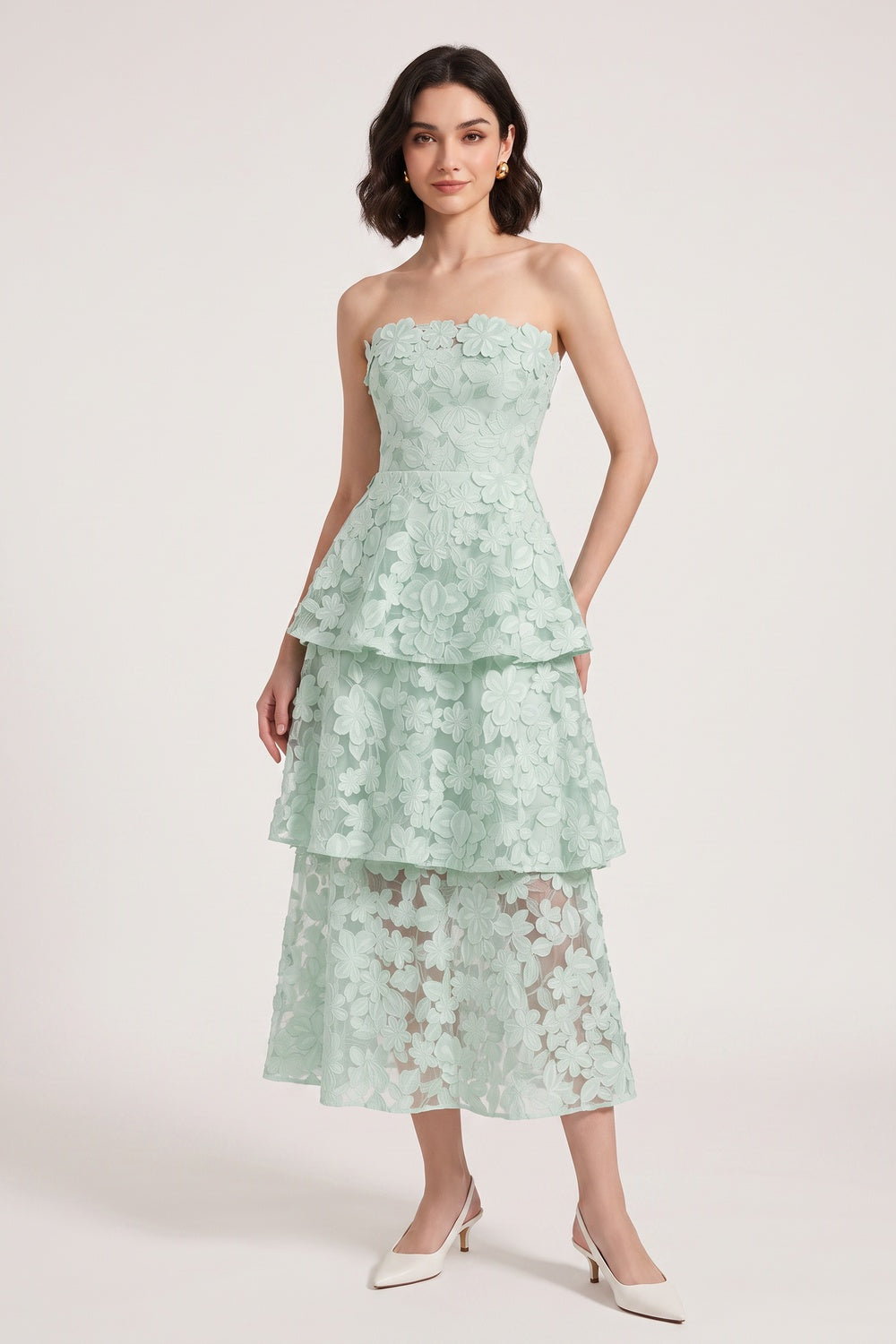 f2c3ff2c9ca96d6f MINT GREEN 3D FLORAL LACE A-LINE TIERED WEDDING GUEST DRESS