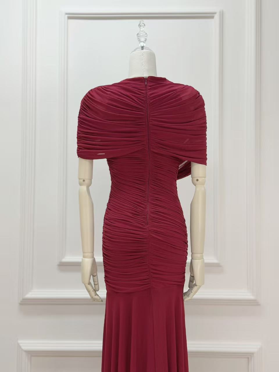 BURGUNDY MERMAID MESH EVENING GOWN