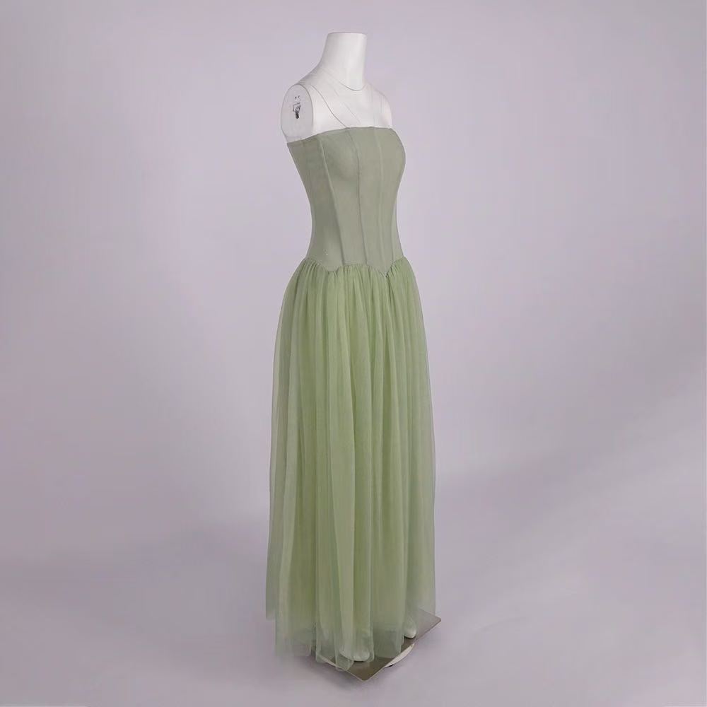 SAGE GREEN CHIFFON A-LINE FORMAL GOWN