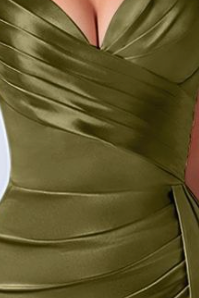 f39322942445f14d85d9e55b91f3ff4c OLIVE SATIN DRAPED GOWN, HIGH SLIT EVENING DRESS