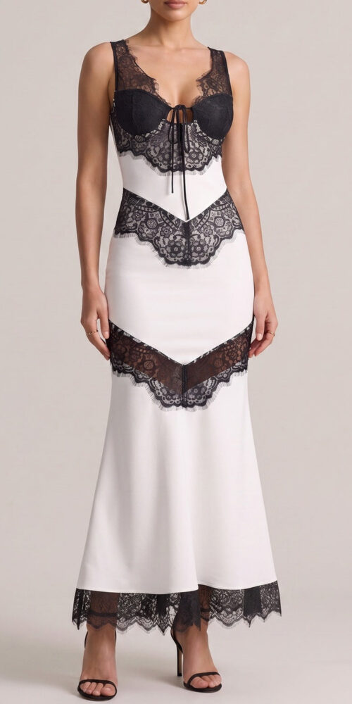f3a234f8f8558cdc SLEEVELESS BLACK LACE MERMAID MAXI DRESS FOR EVENING