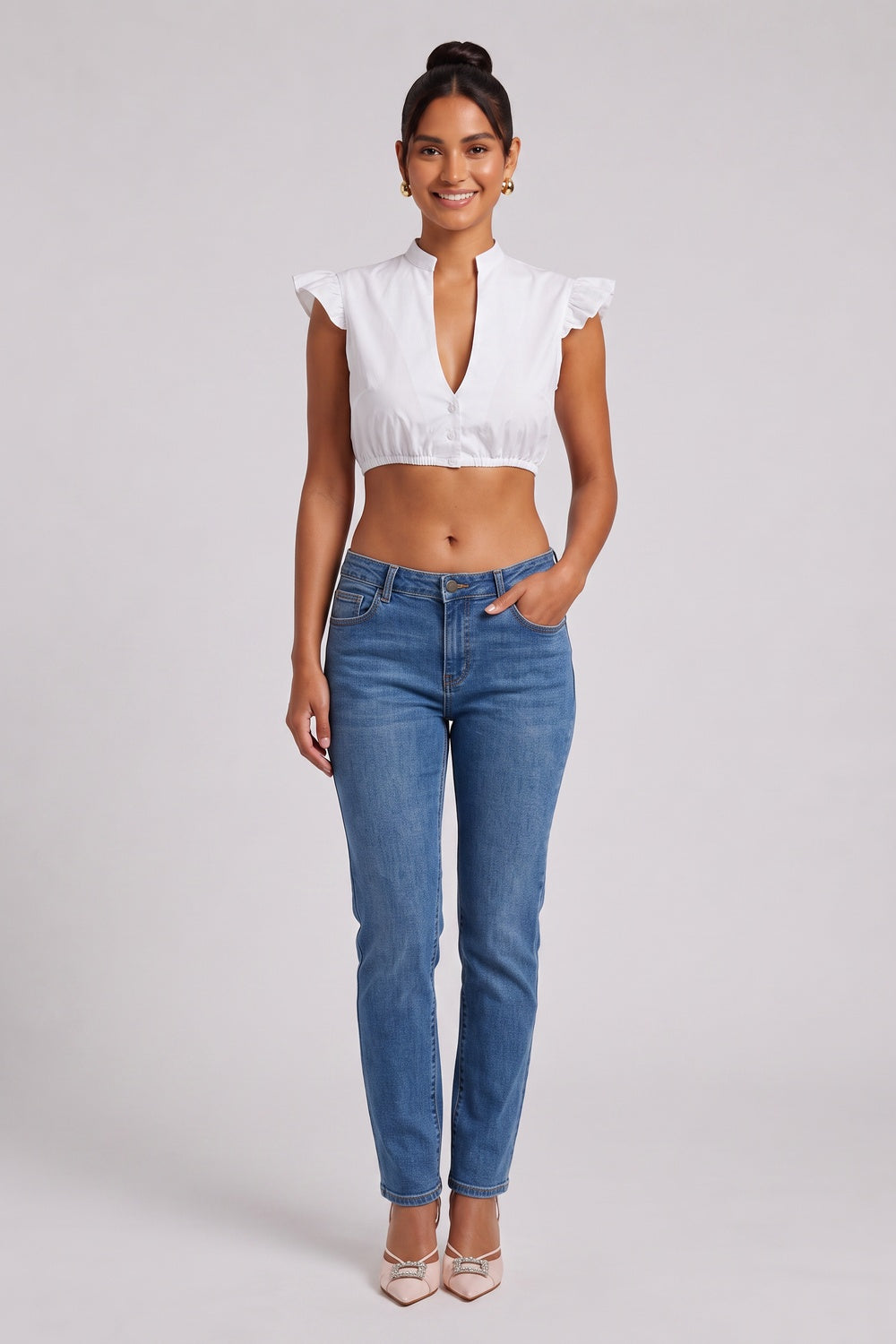 f4aec2d749103646 WHITE POPLIN FITTED CROP TOP BLOUSE FOR PARTY