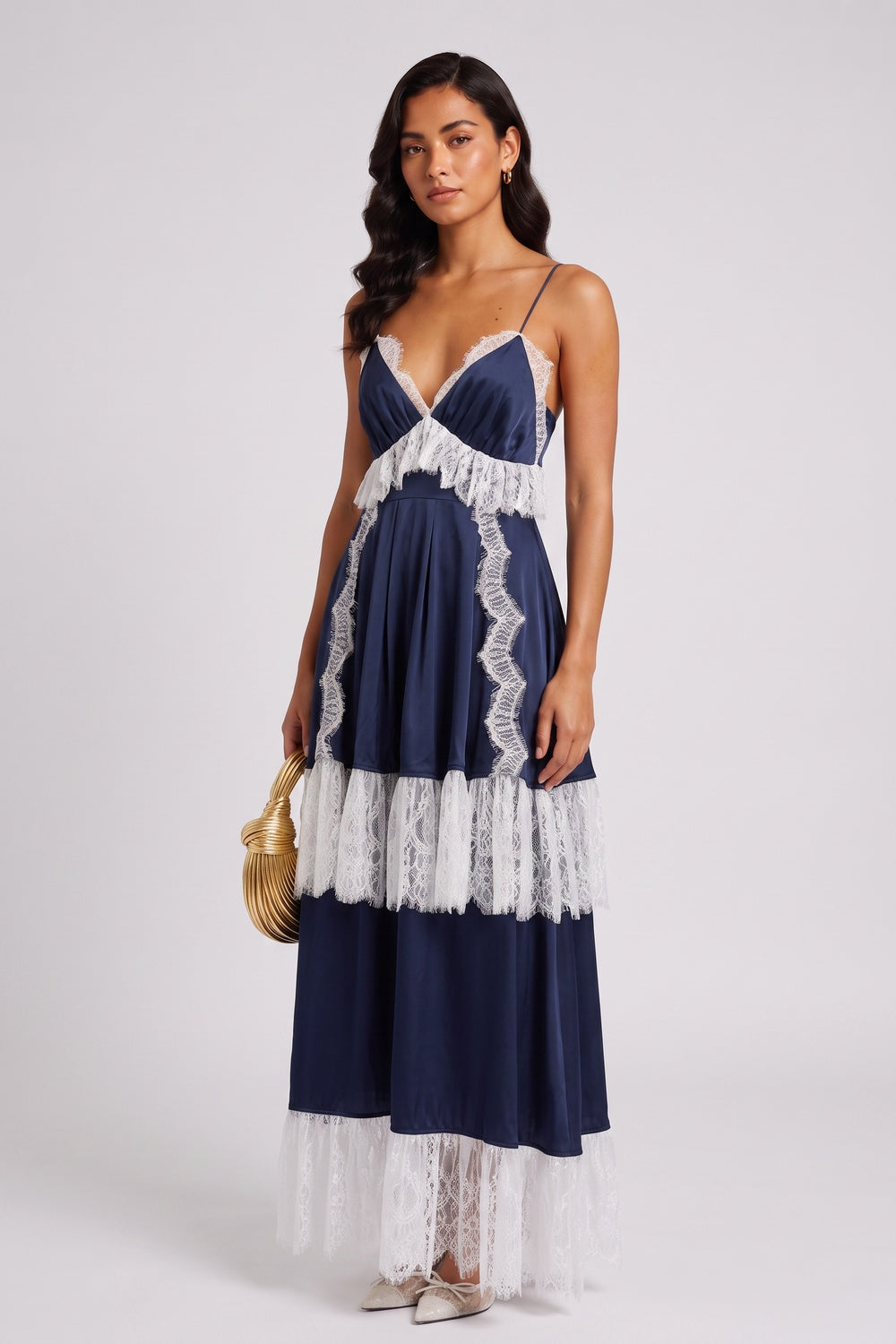 f54f81250c109c74_24574b12-a187-45de-a2a1-3ecc6f666697 NAVY LACE FRINGE MAXI DRESS | SPAGHETTI STRAP V-NECK