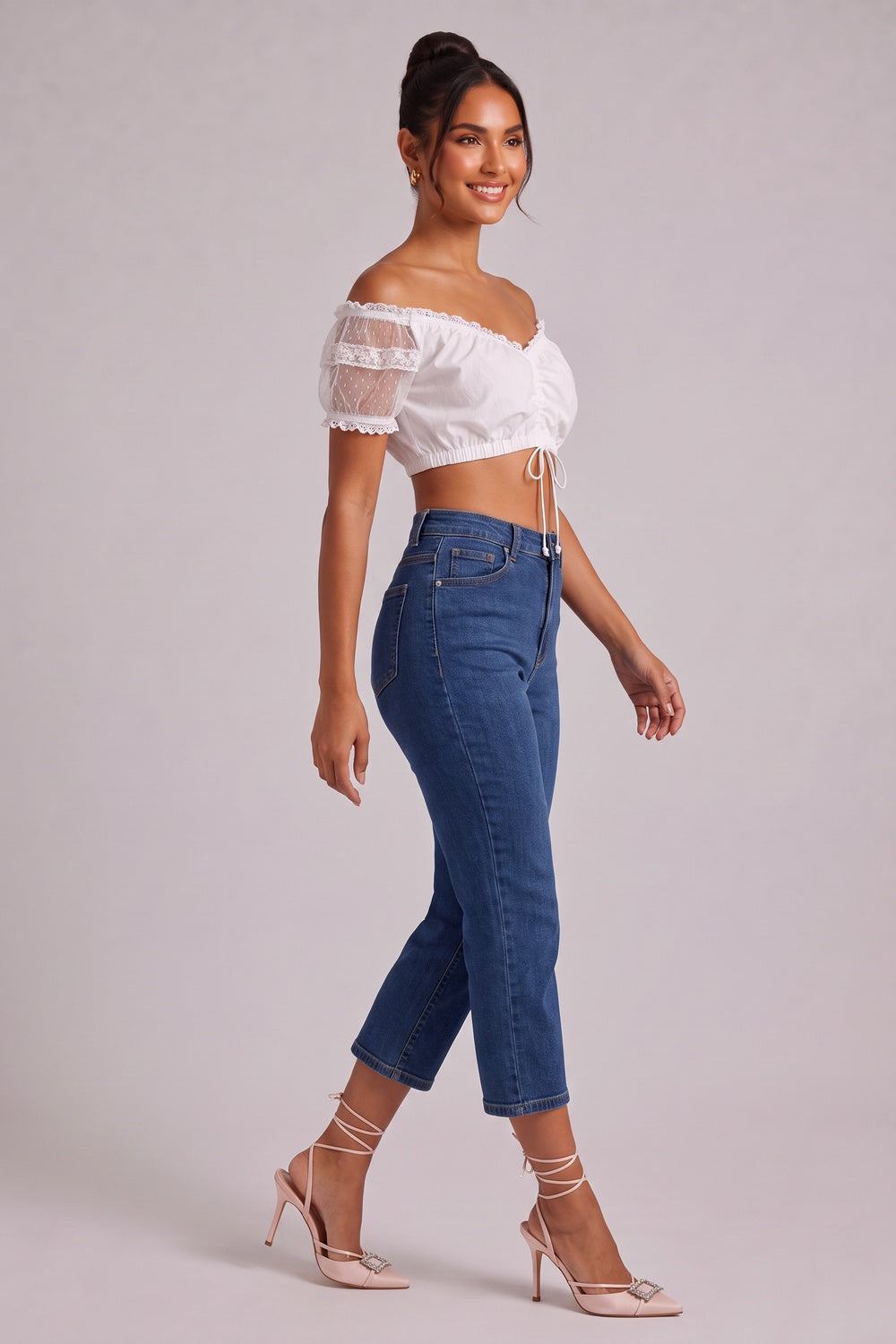 f5d1c51ed2957ffb WHITE COTTON BLEND CROPPED BLOUSE WOVEN TOP