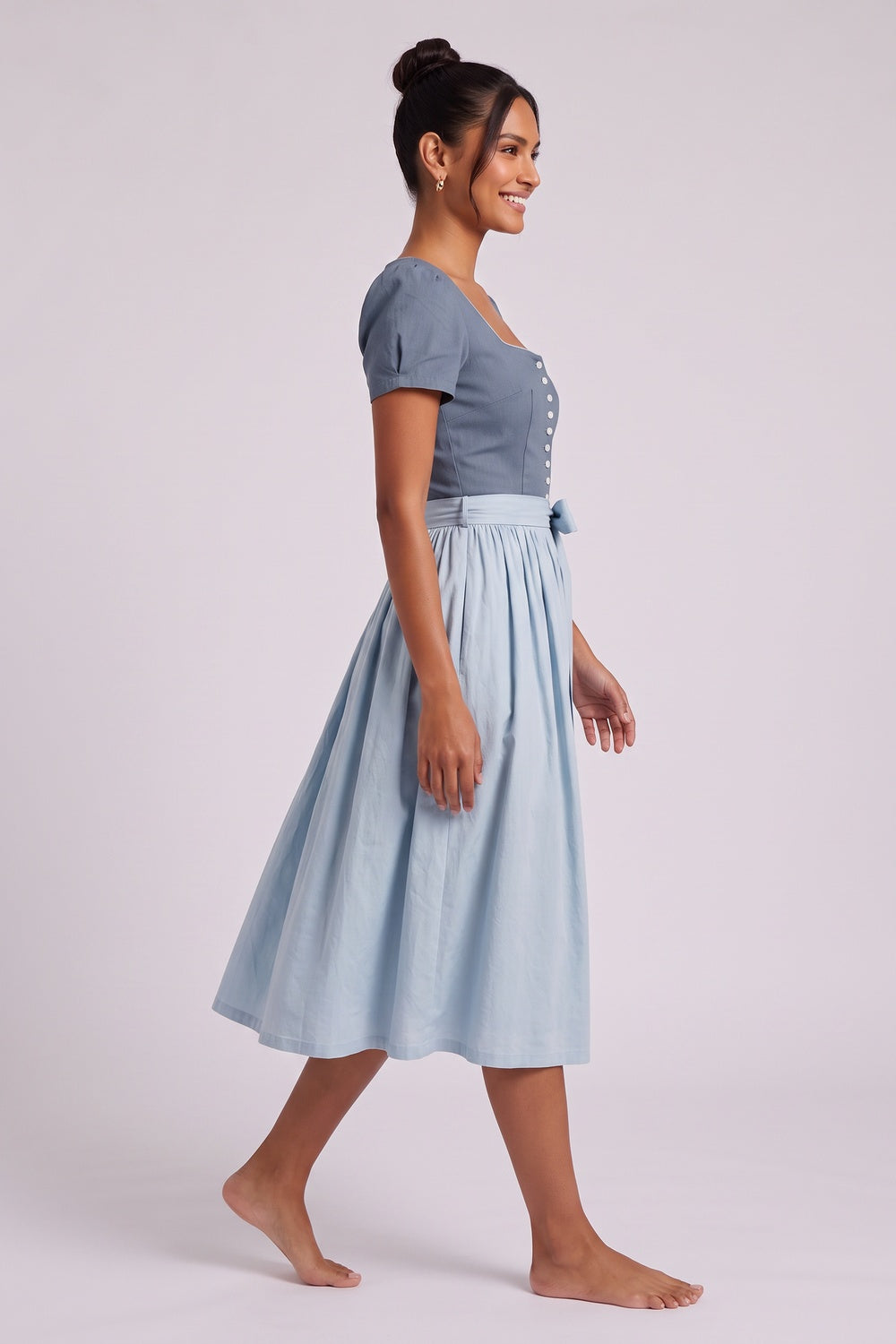 f6472622f7c22c98 SLATE BLUE COTTON-LINEN A-LINE DIRNDL DRESS