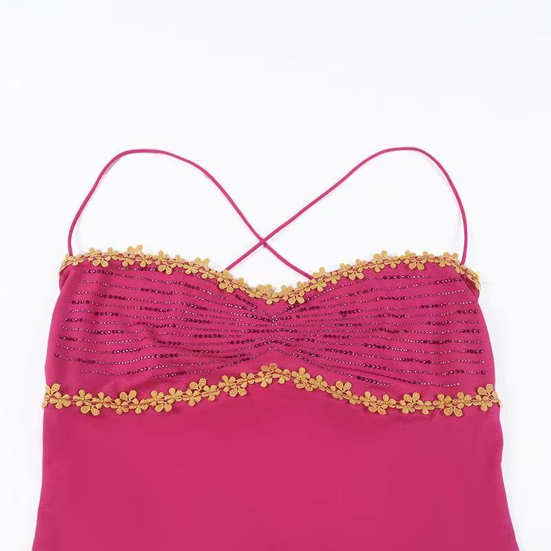HOT PINK BEADED HALTER TOP & MERMAID MAXI SKIRT SET