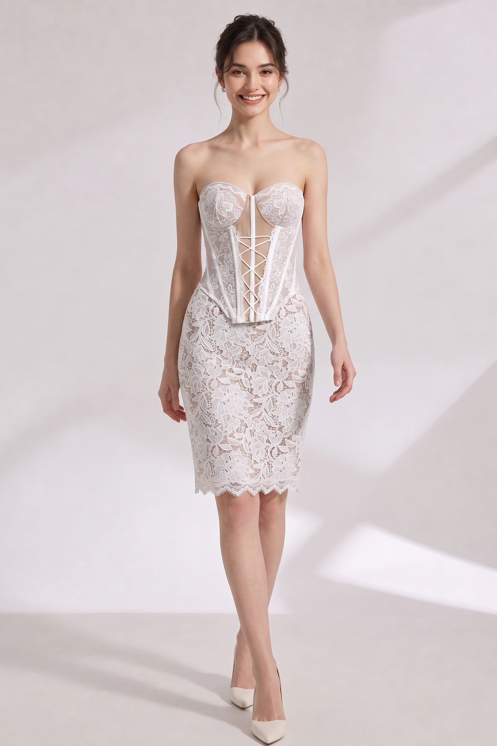 f716b172d21e944a WHITE LACE BODYCON TWO-PIECE SET | NIGHT OUT