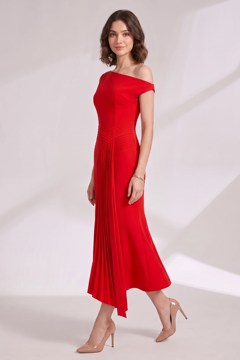 f83e3fe24cdcba5a RED CREPE FIT-FLARE DRESS - WEDDING GUEST
