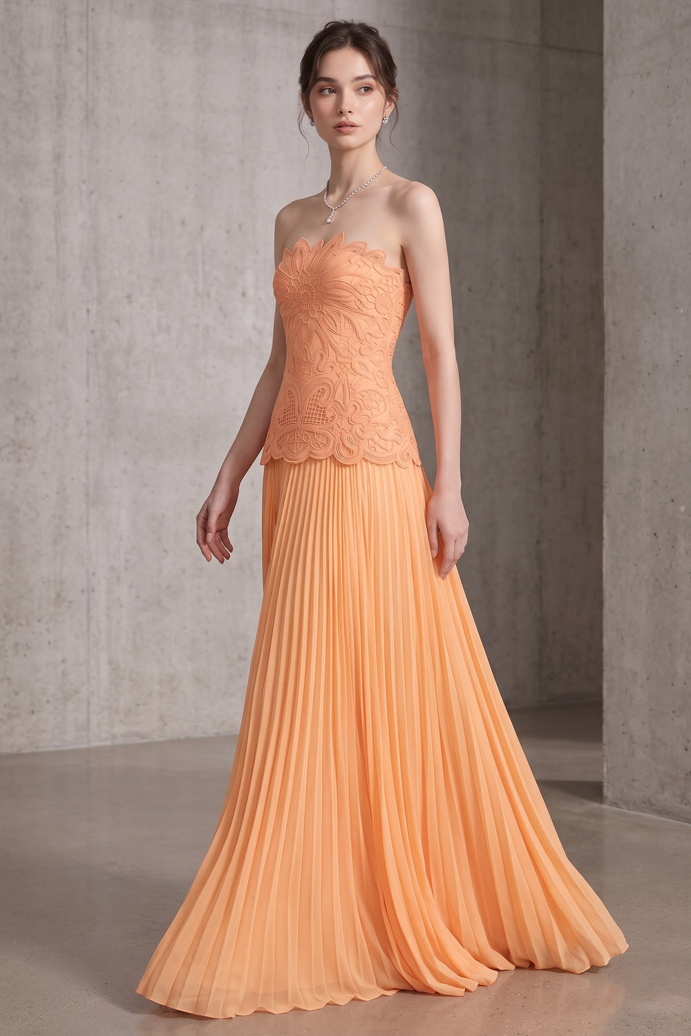 PEACH CHIFFON A-LINE DROP-WAIST BALL GOWN