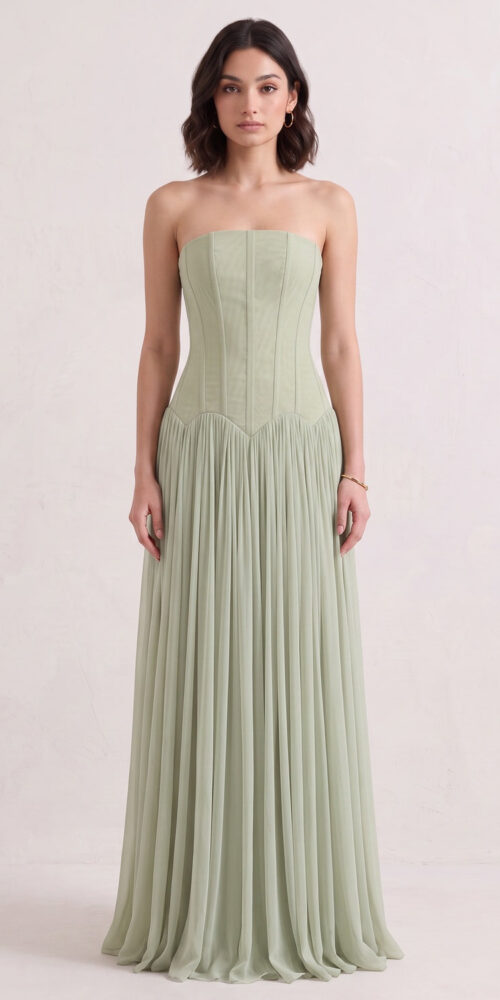 SAGE GREEN CHIFFON A-LINE FORMAL GOWN