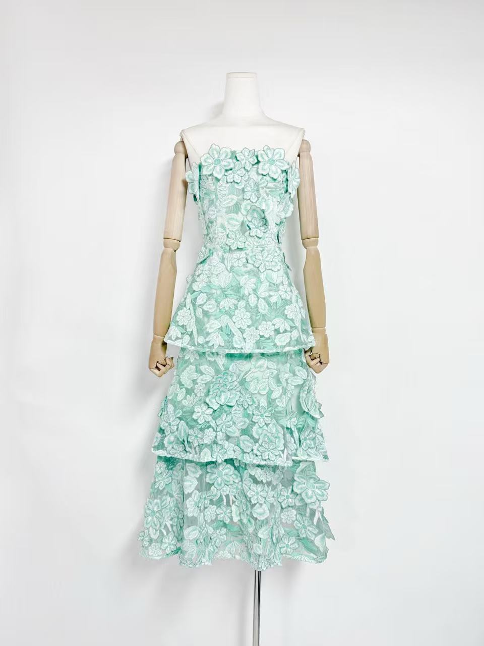 f9bebdd19908b9de22e7619c08f3eb41 MINT GREEN 3D FLORAL LACE A-LINE TIERED WEDDING GUEST DRESS