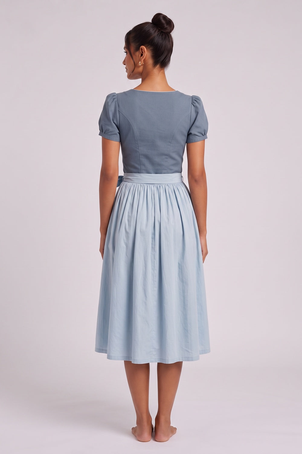 fa17e578e2e5b844 SLATE BLUE COTTON-LINEN A-LINE DIRNDL DRESS