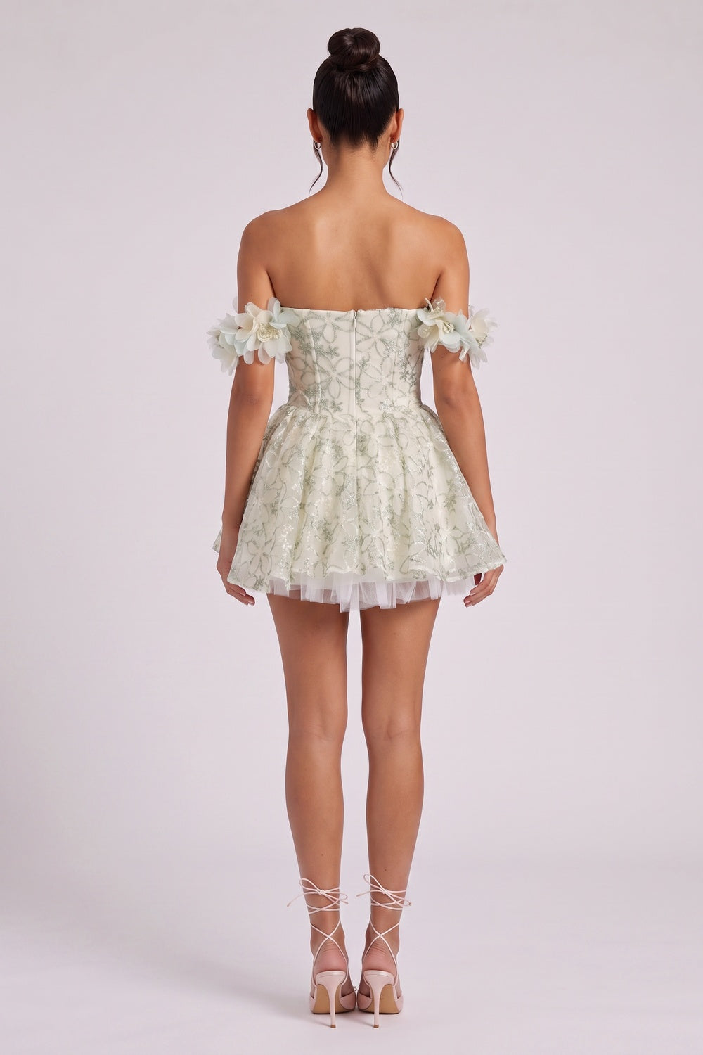 fa2f0e35730637f4 PALE SAGE ORGANZA FLORAL EMBROIDERED FIT-FLARE MINI DRESS