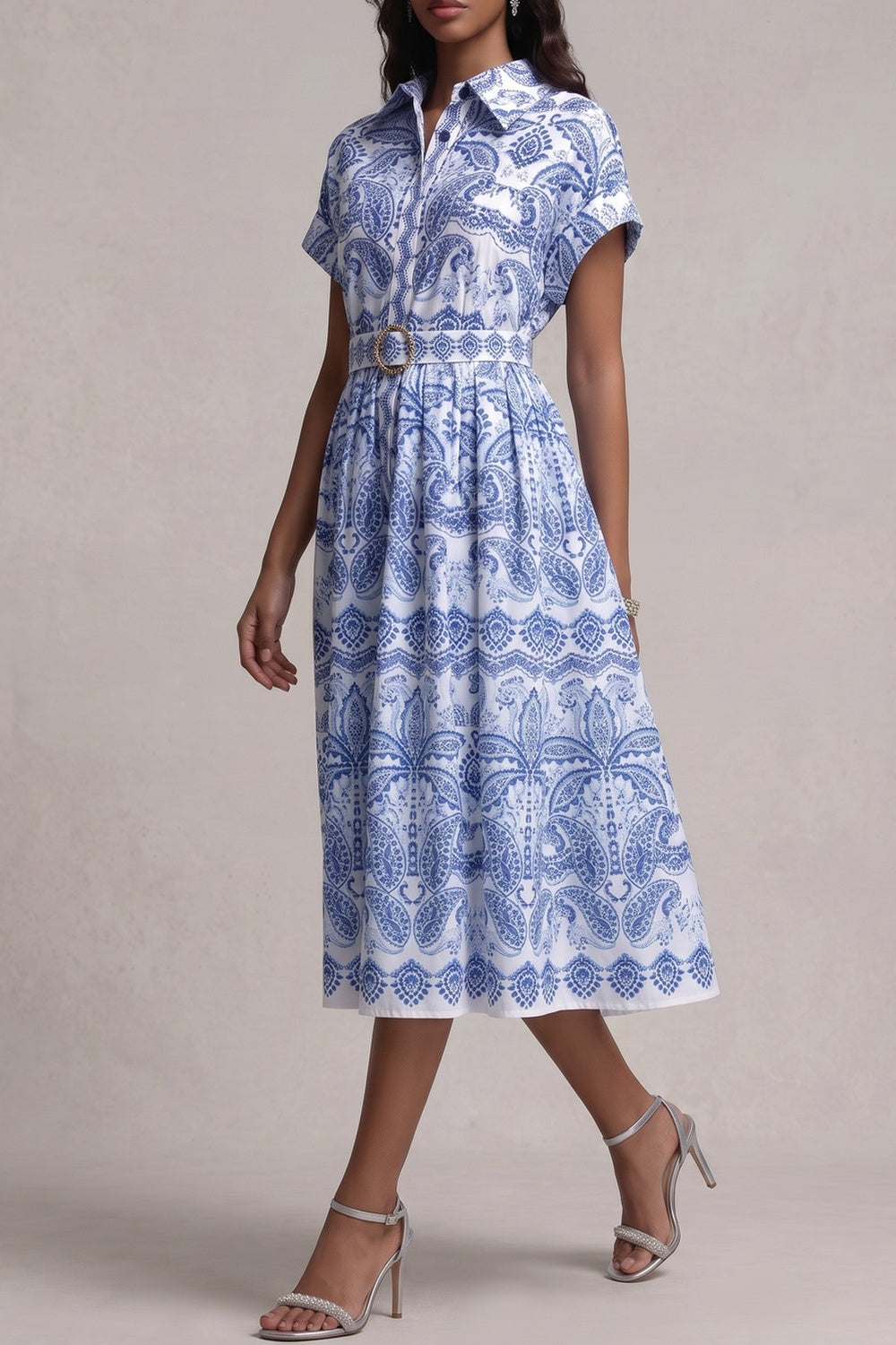 fb7f9e8c06a08fcd CUFFED SHORT SLEEVE SHIRT MIDI DRESS WITH BELT
