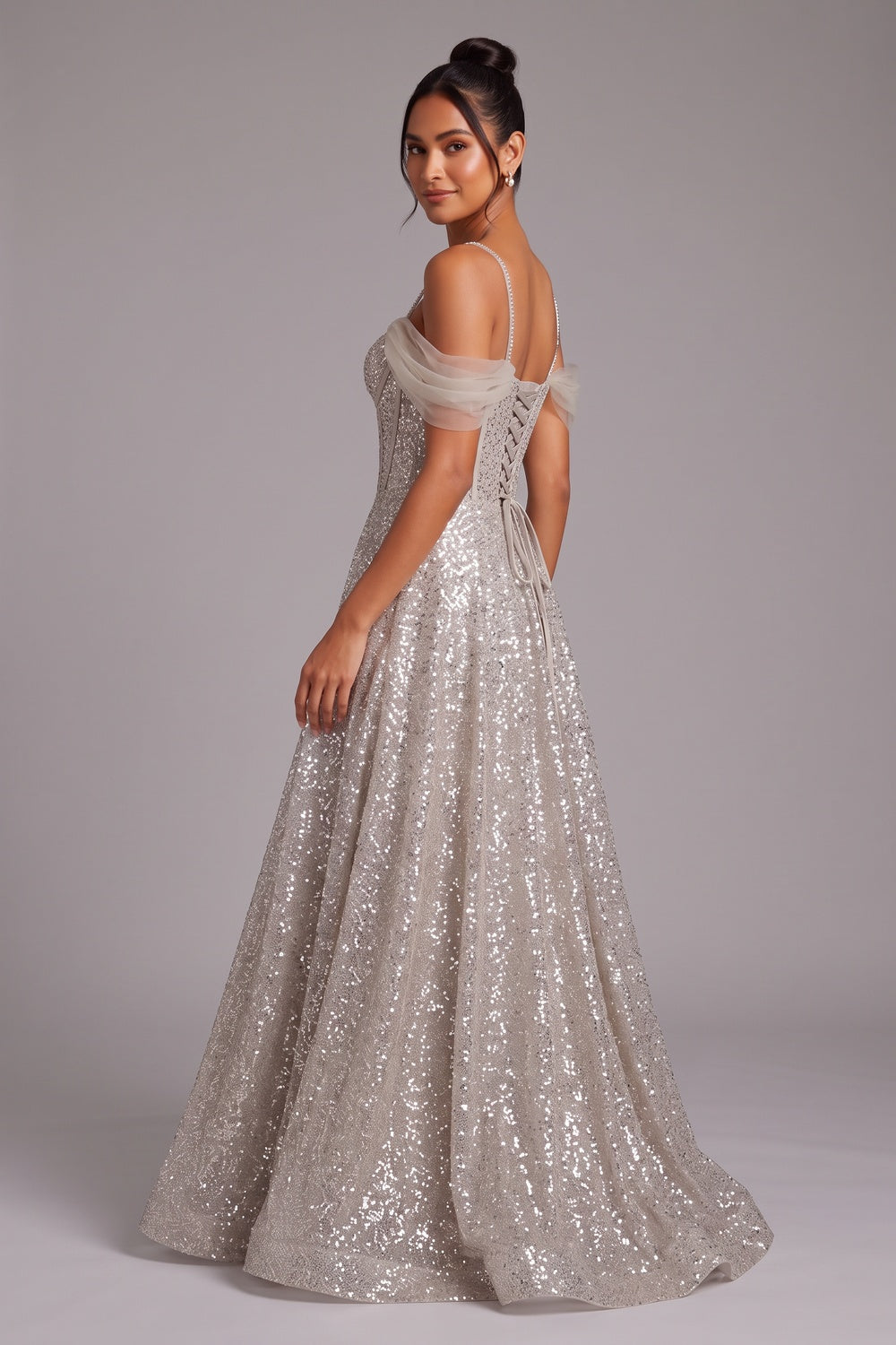fc224ee9f6ac8541 CHAMPAGNE SEQUIN TULLE A-LINE EVENING GOWN