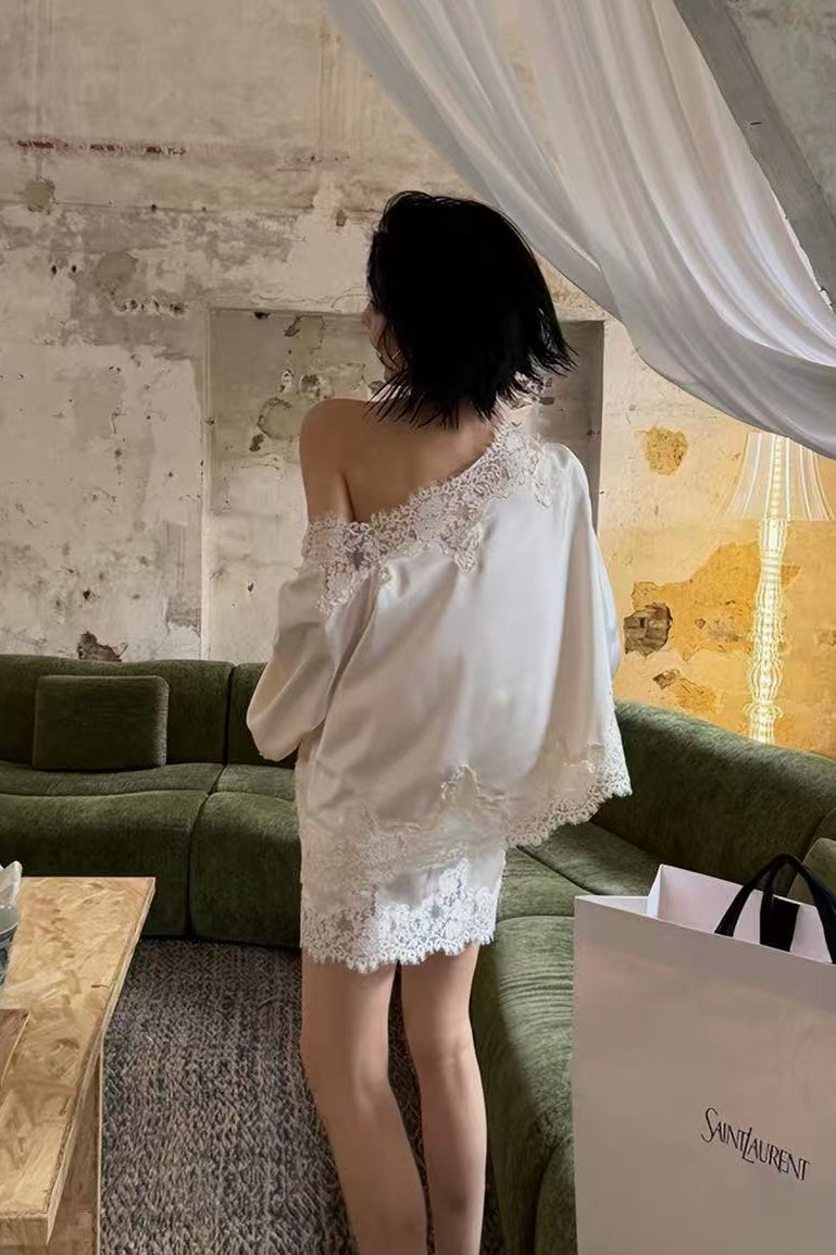 OFF-SHOULDER LACE SATIN CO-ORD SET FOR PARTY
