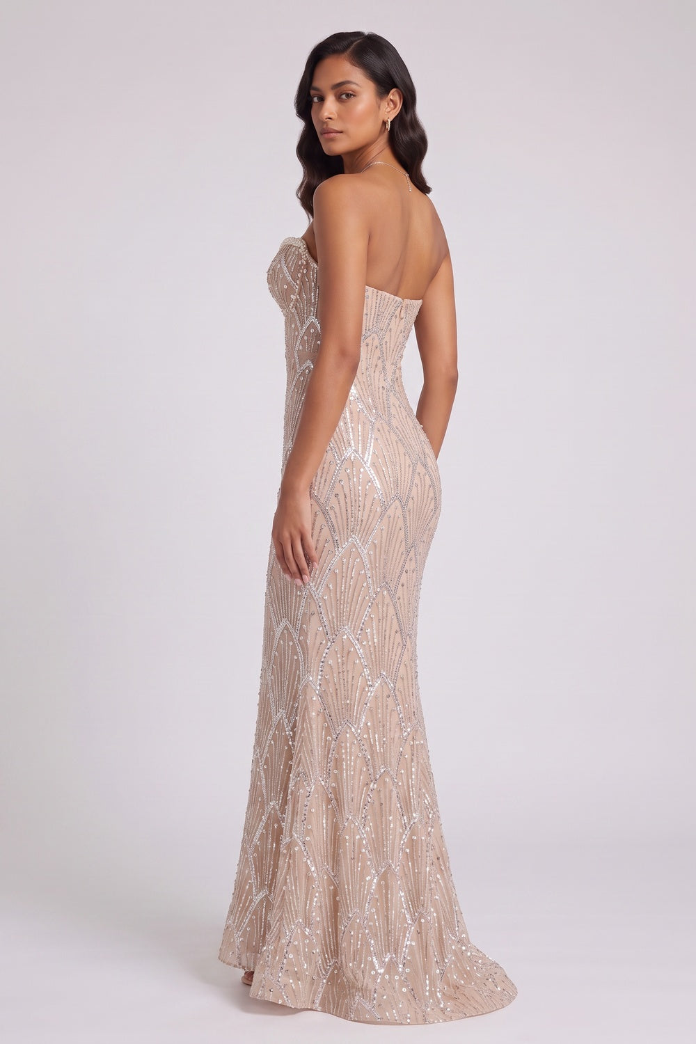 fd4c5064b812a54d BEADED MERMAID STRAPLESS EVENING GOWN FLOOR-LENGTH