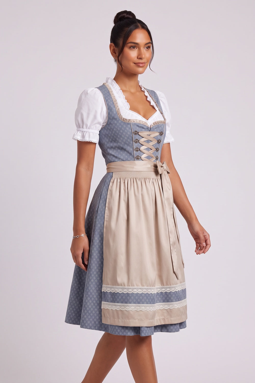 fe59d21a2571db0e DUSTY BLUE JACQUARD FIT-AND-FLARE DIRNDL DRESS SET