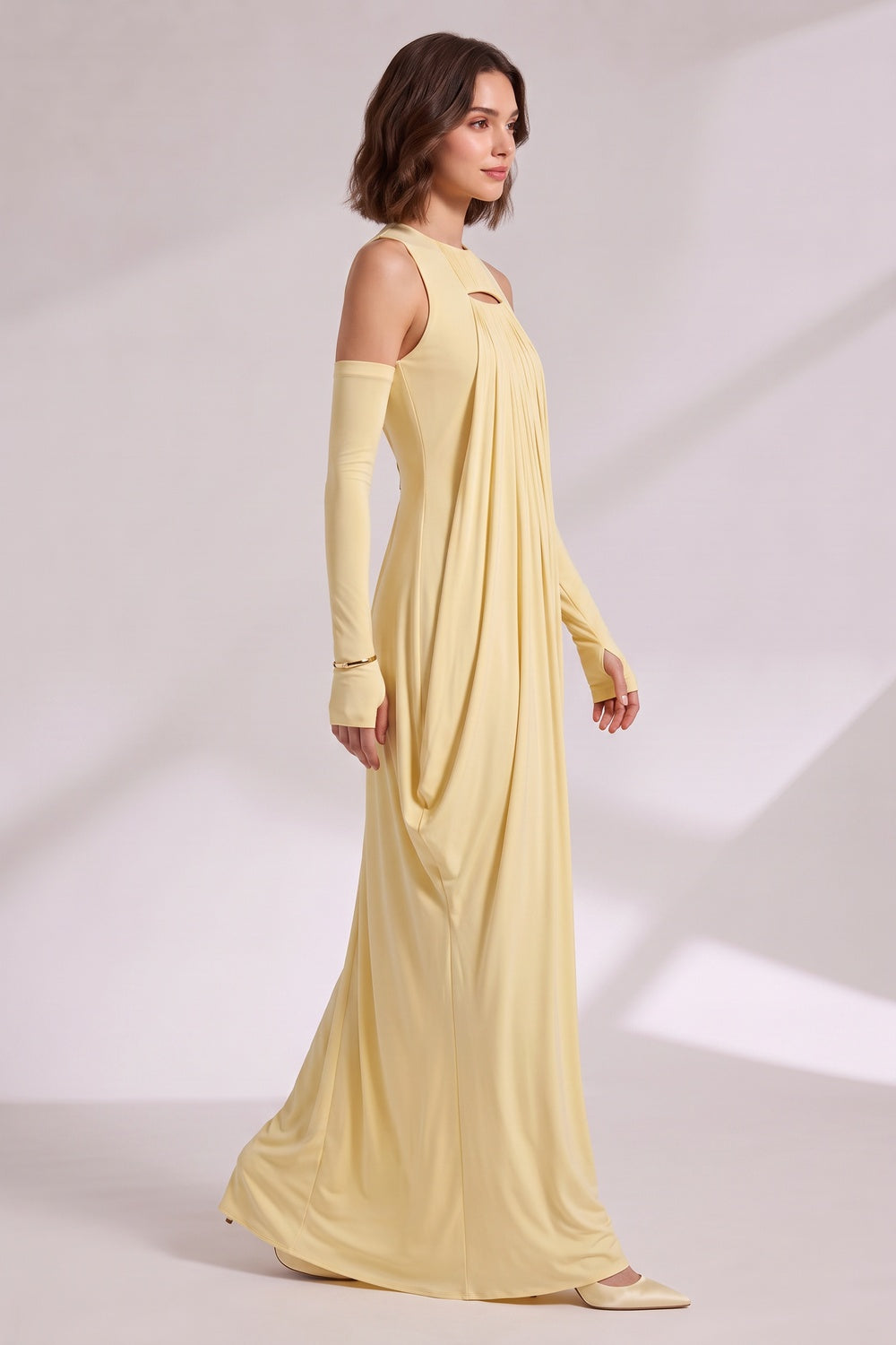 fef51a56125a41b8 PALE YELLOW KEYHOLE MAXI DRESS FOR WEDDING GUEST