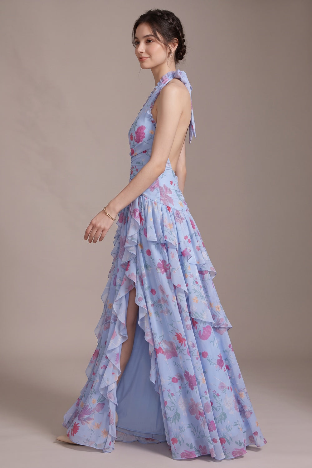 ff3825353c008837 LIGHT BLUE CHIFFON FIT-AND-FLARE EVENING GOWN