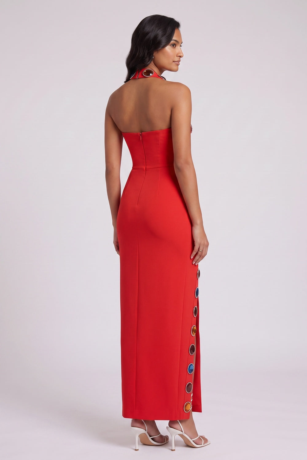 RED HEAVY CREPE COLUMN DRESS FOR EVENTS