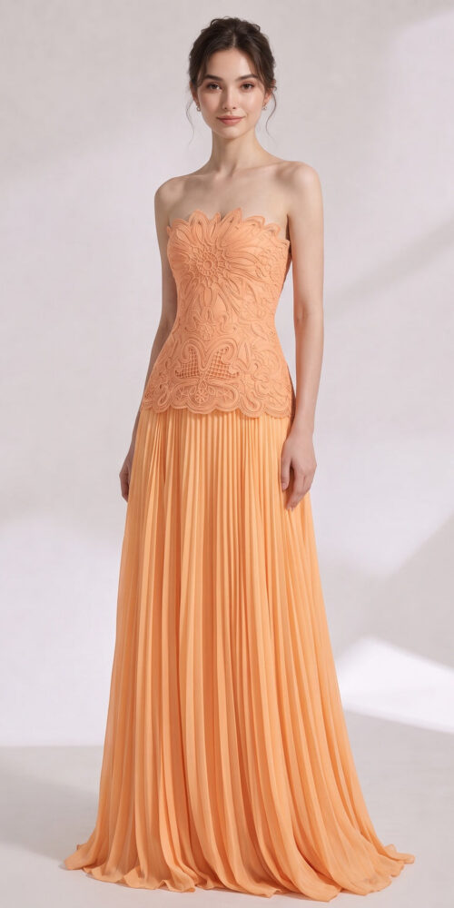 ffd967222e63a5b4 PEACH CHIFFON A-LINE DROP-WAIST BALL GOWN