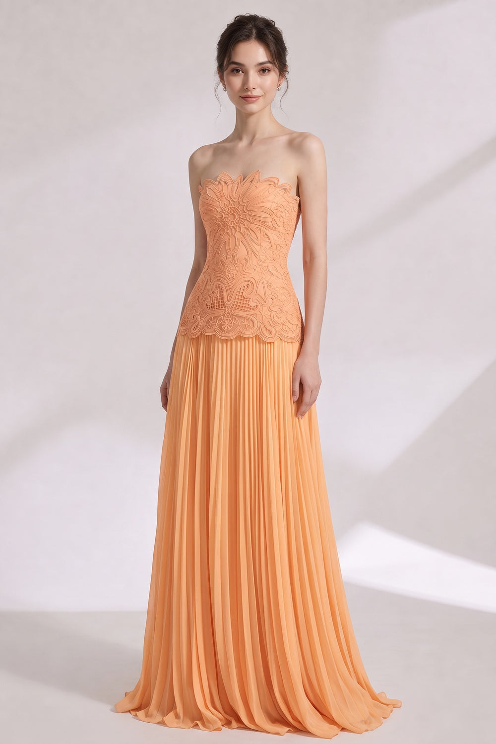 PEACH CHIFFON A-LINE DROP-WAIST BALL GOWN