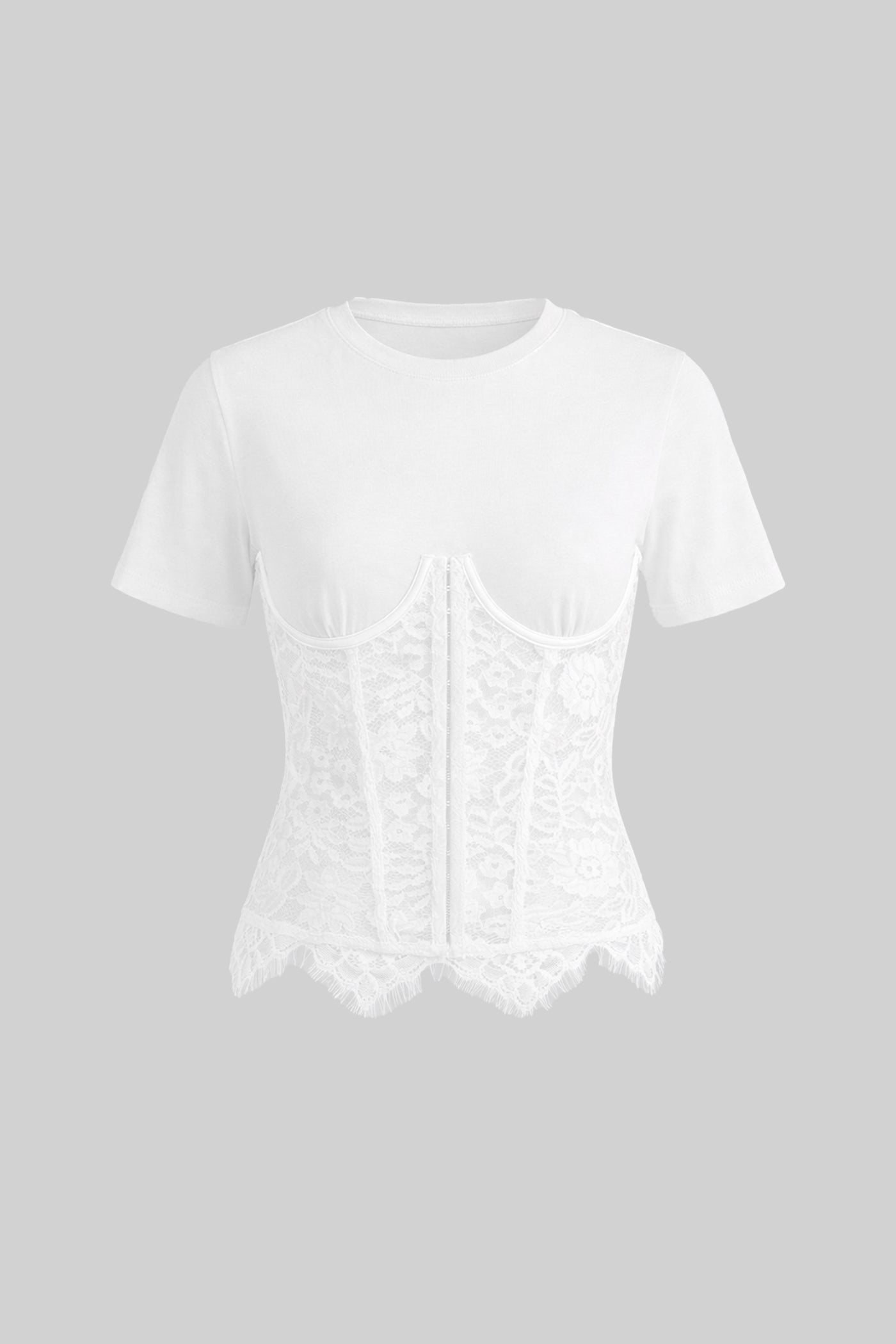 WHITE SPLICED LACE CORSET TEE FOR WEDDING