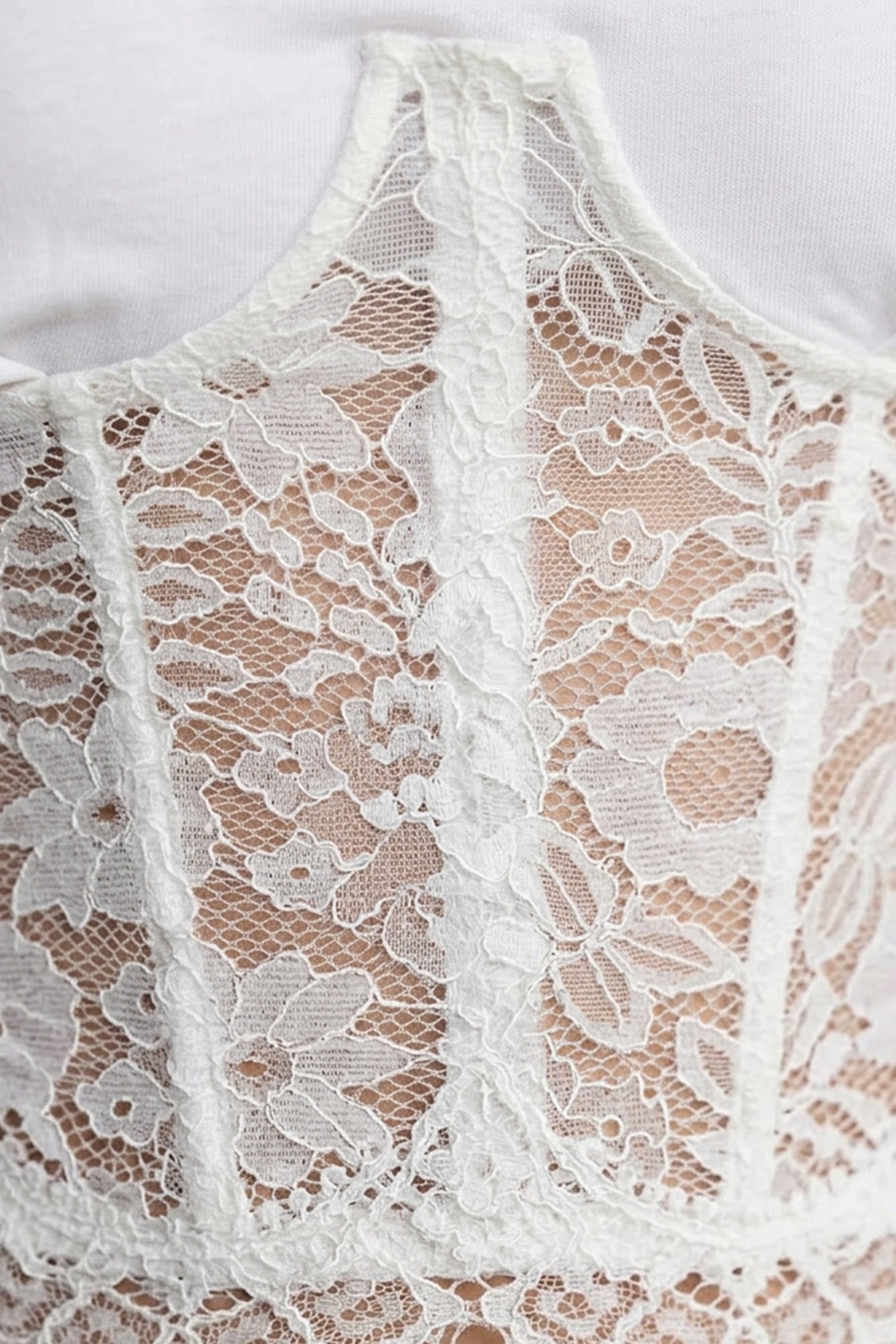 WHITE SPLICED LACE CORSET TEE FOR WEDDING