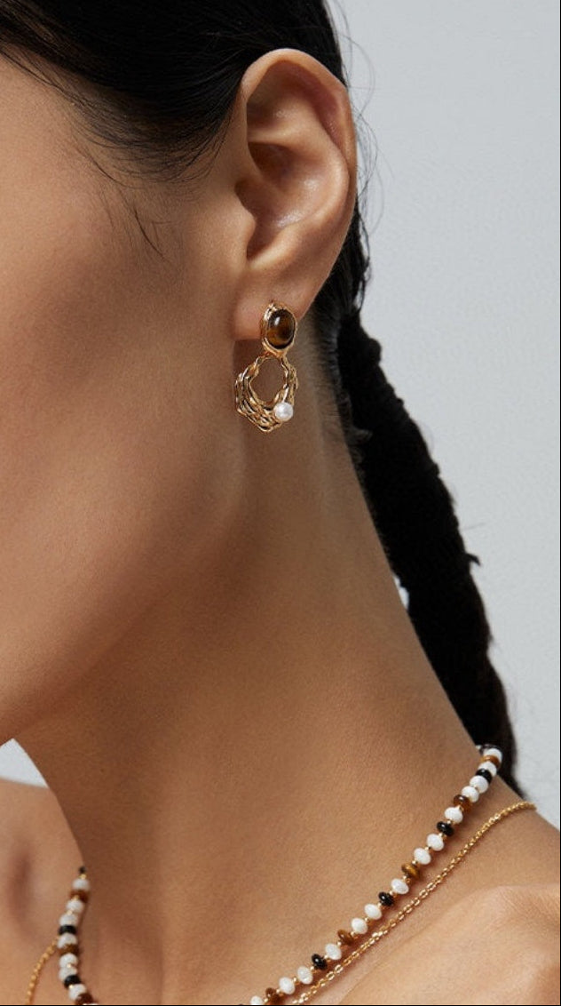 wsxc1743434563026-2 TIGER EYE PEARL WAVY HOLLOW DROP EARRINGS GOLD