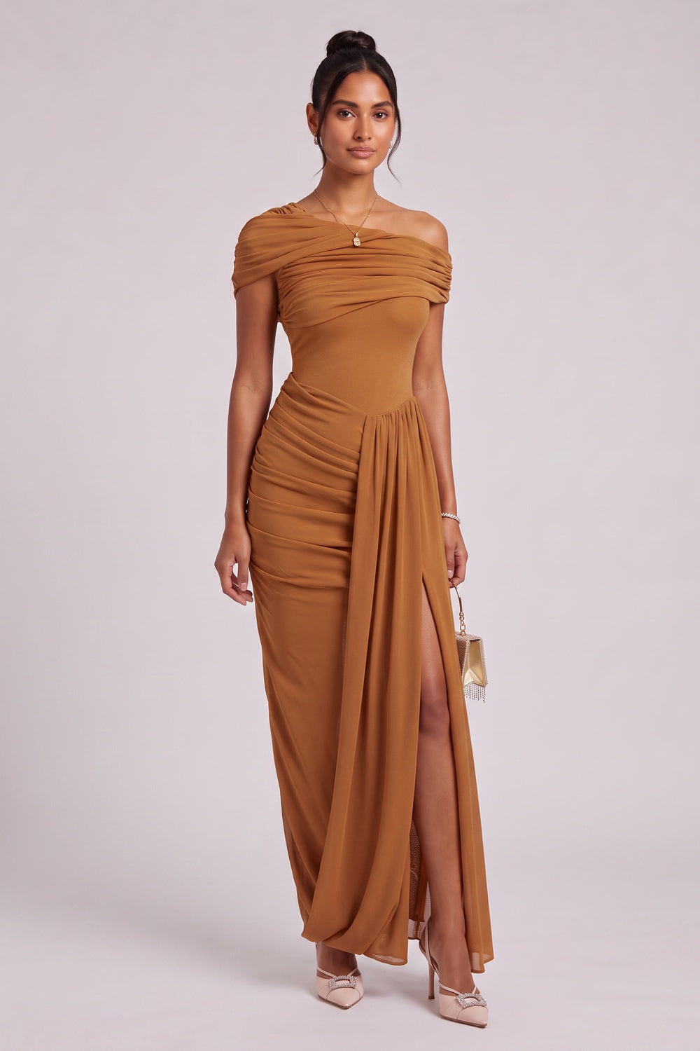 034959d72bfcf4b2 OCHRE SHEATH DRESS DRAPED OVERLAY WORK COCKTAIL