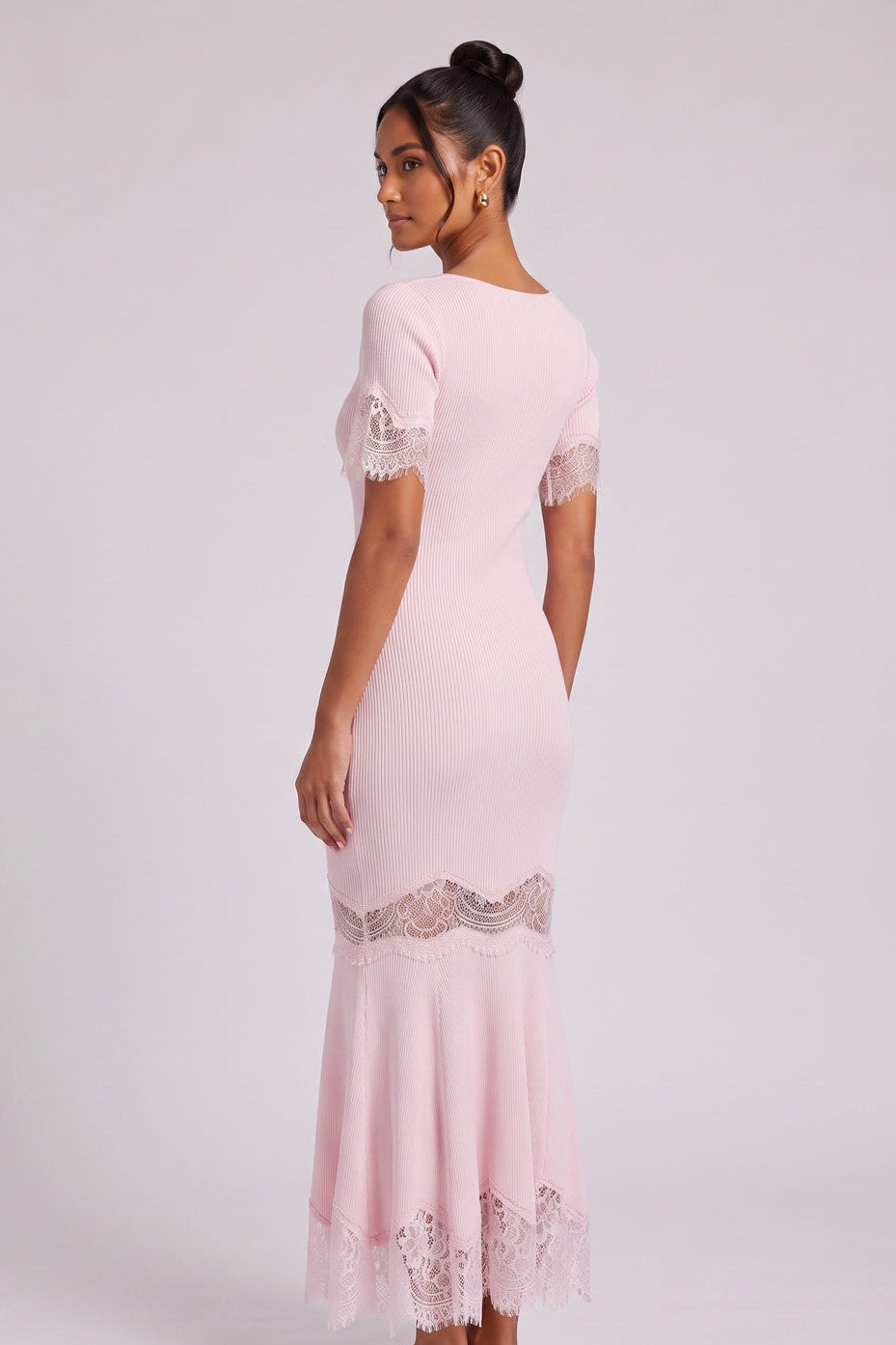 0364557412f4ea7b LIGHT PINK RIBBED MERMAID MAXI DRESS LACE FORMAL