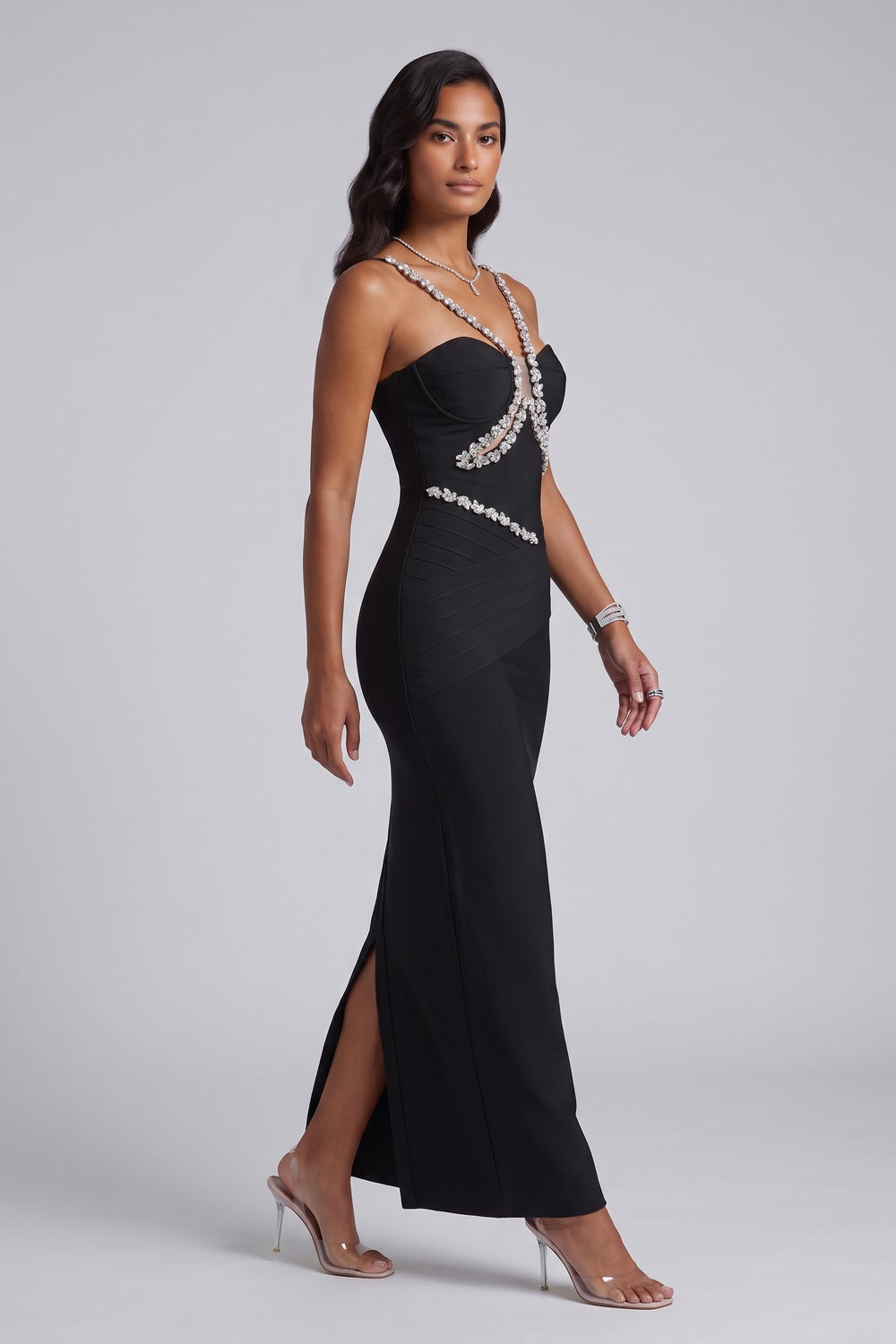 052f6c9c6274f9fa BLACK CRYSTAL COLUMN EVENING GOWN – STRETCH KNIT