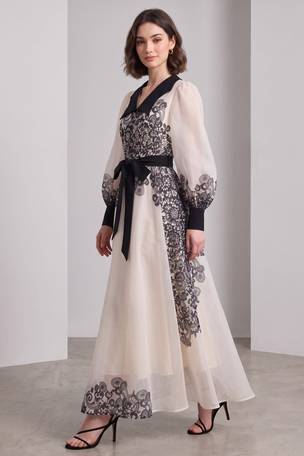 05d72919ffc40fe2 CREAM SHEER ORGANZA A-LINE MAXI DRESS FOR WEDDING GUEST