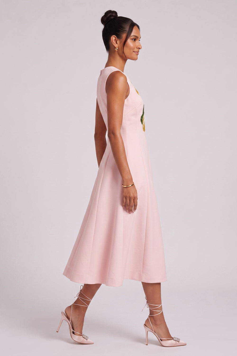 064e409285ea19fd PALE PINK A-LINE MIDI DRESS | FLORAL WEDDING GUEST