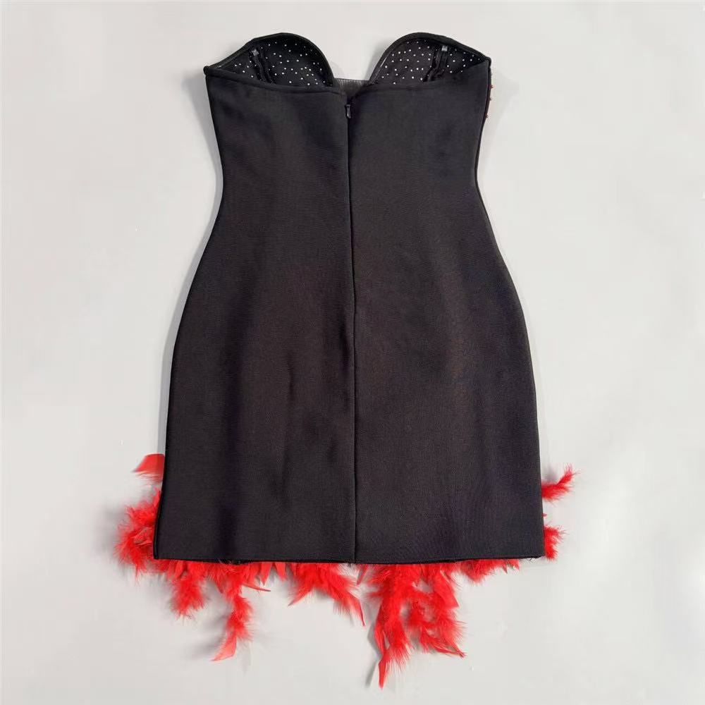 074b01073af4d636af701b8359b0e140 BLACK FEATHER TRIM BODYCON MINI DRESS – PARTY