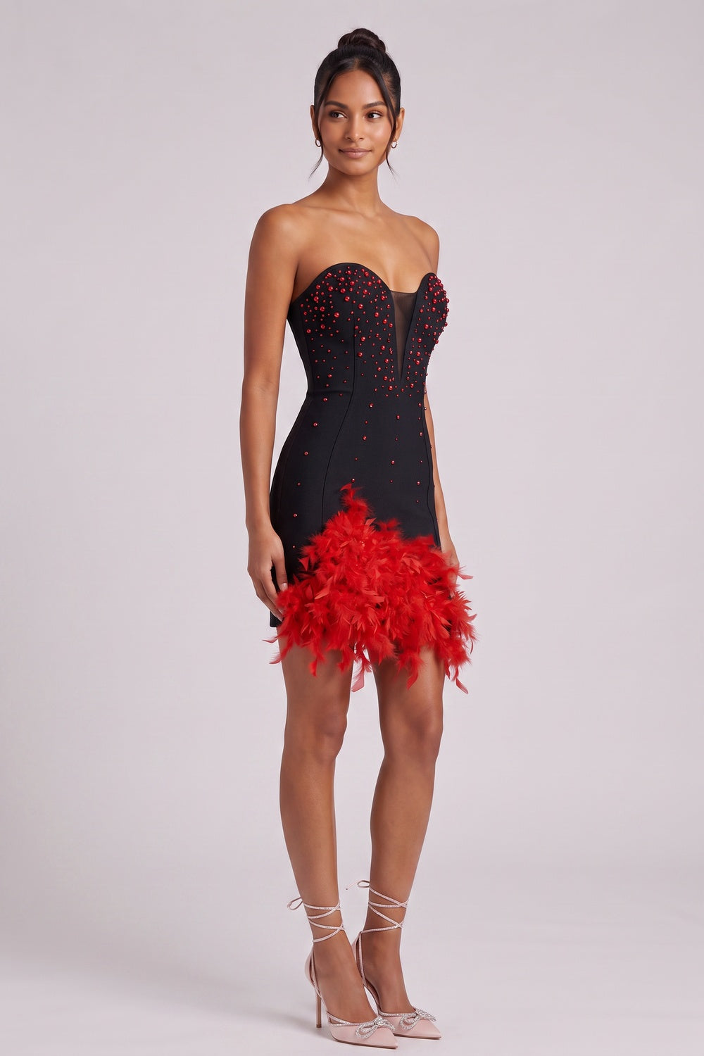 07eda2635600e734 BLACK FEATHER TRIM BODYCON MINI DRESS – PARTY