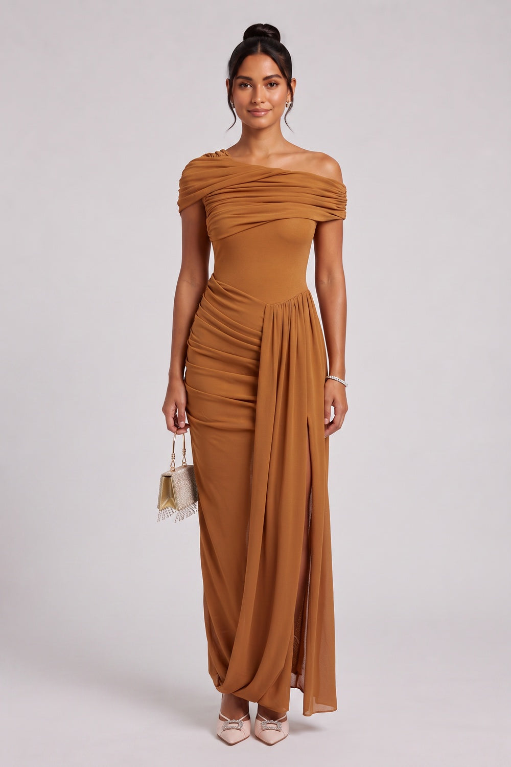 0884adfeed7ef37a OCHRE SHEATH DRESS DRAPED OVERLAY WORK COCKTAIL